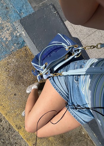 Beden y2k juicy couture Mavi Süet Kadın Çanta Püsküllü