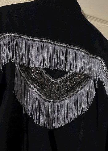 Özel tasarım Püsküllü Nakışlı Siyah Kadın Kot Ceket - Görsel 2