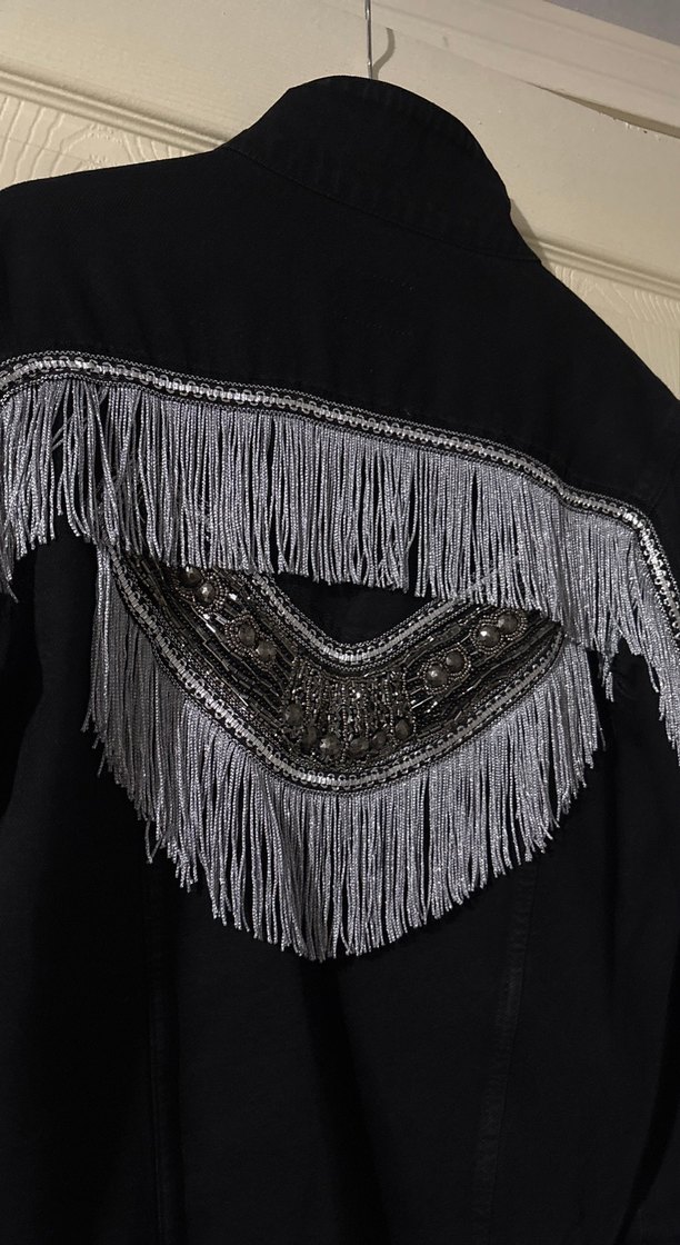 Özel tasarım Püsküllü Nakışlı Siyah Kadın Kot Ceket - Görsel 2