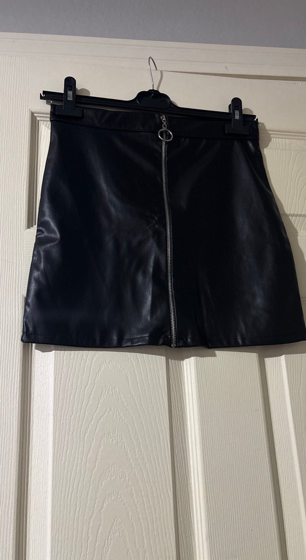 Siyah Deri Kemerli Mini Etek - Görsel 2