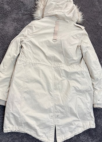 Bershka Kadın Beyaz Peluş Detaylı Midi Mont - Görsel 11