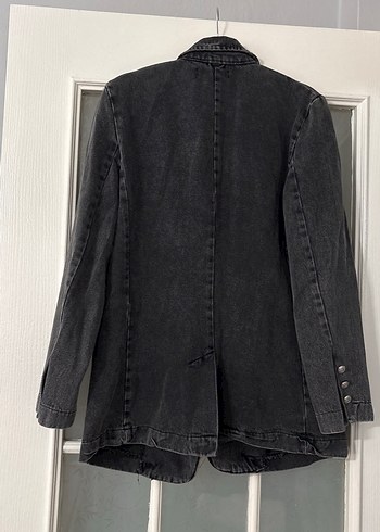 Gri Düğmeli Kadın Denim Ceket - Görsel 4