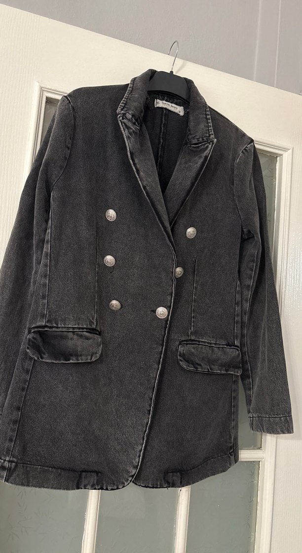 Gri Düğmeli Kadın Denim Ceket - Görsel 3