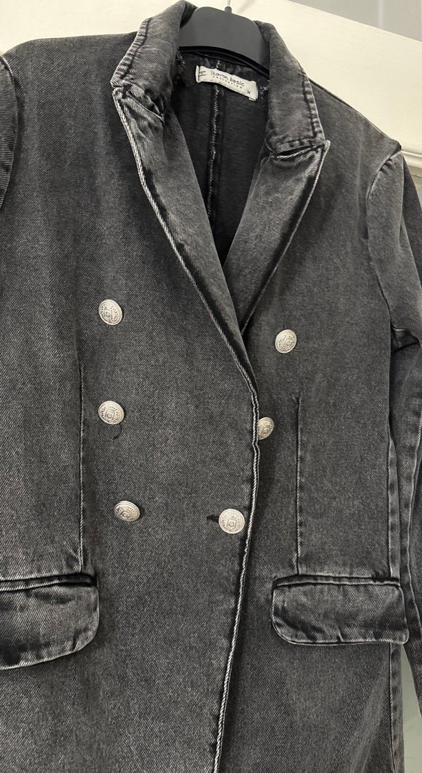 Gri Düğmeli Kadın Denim Ceket - Görsel 2