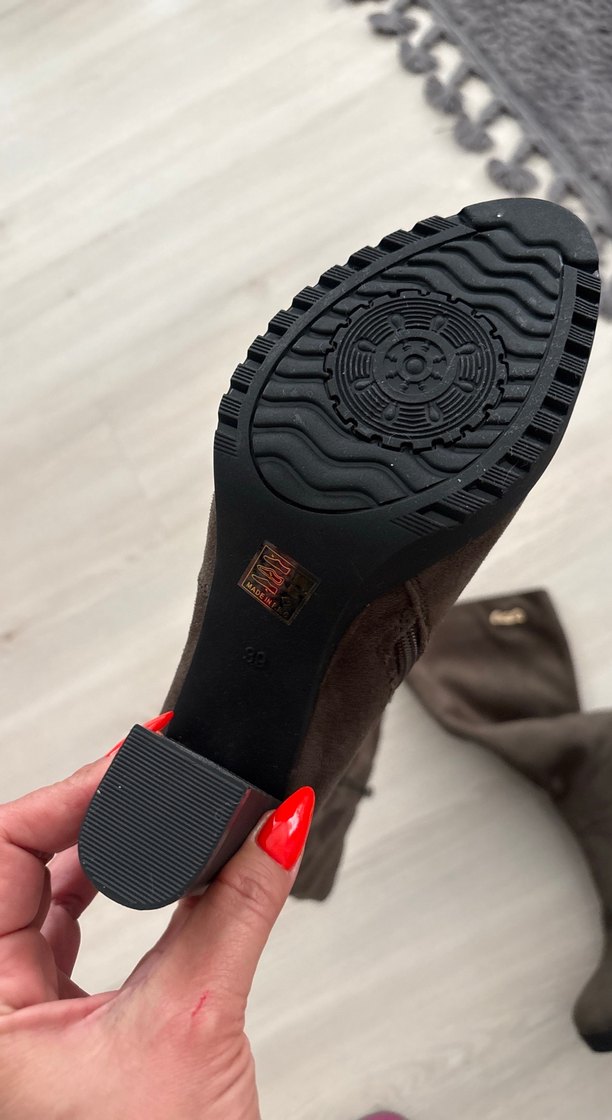 Koyu haki yeşili  Süet Kadın Diz Boyu Bot - Görsel 2