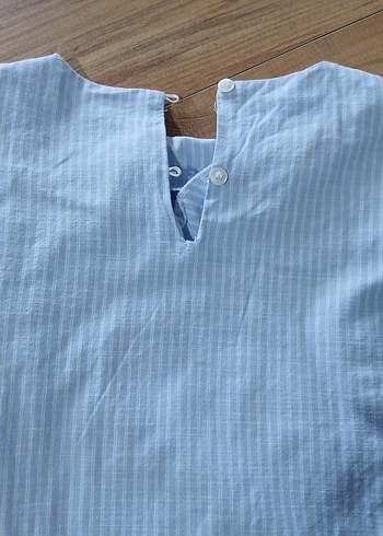 Kız Çocuk Mavi Keten Fırfırlı Bluz - Görsel 6