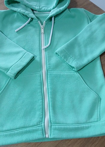 Turkuaz Kapüşonlu Fermuarlı Kadın Sweatshirt - Görsel 2