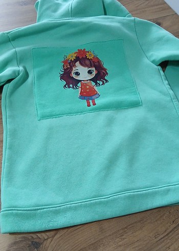 Turkuaz Kapüşonlu Fermuarlı Kadın Sweatshirt - Görsel 3