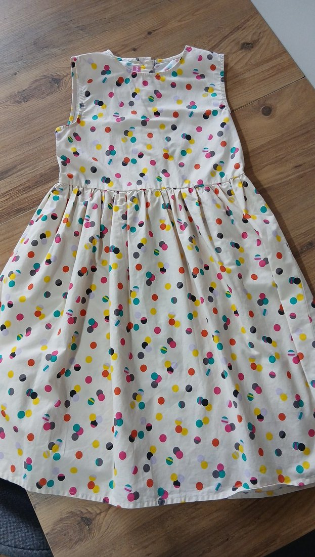 Kolsuz Çok Renkli Puantiyeli  Elbise - Görsel 2