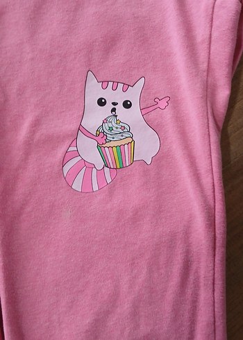 Kız Çocuk Düğmeli Pembe Baskılı Tayt - Görsel 3