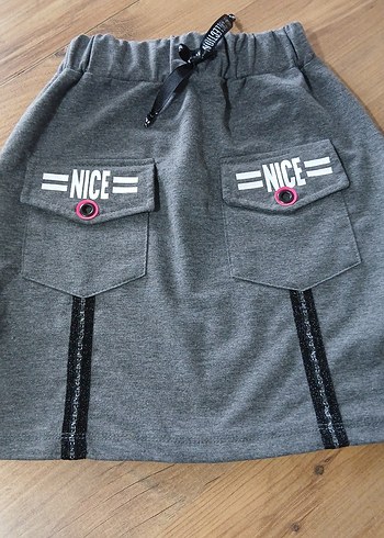 Nakışlı Gri Kız Çocuk Etek - Görsel 2