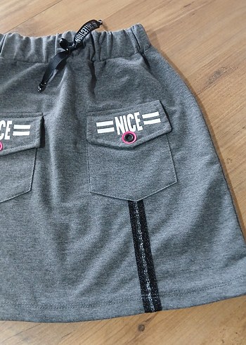 Nakışlı Gri Kız Çocuk Etek - Görsel 4