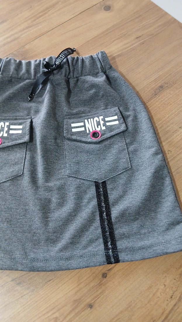 Nakışlı Gri Kız Çocuk Etek - Görsel 4