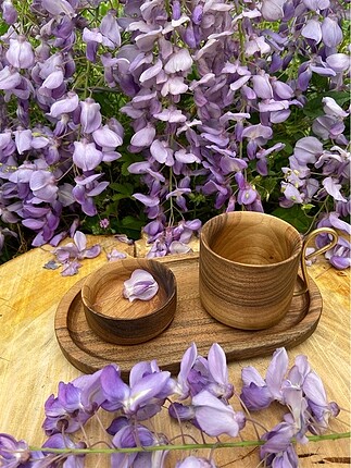 Ceviz ağacından yapılmış natural kuksa fincan set