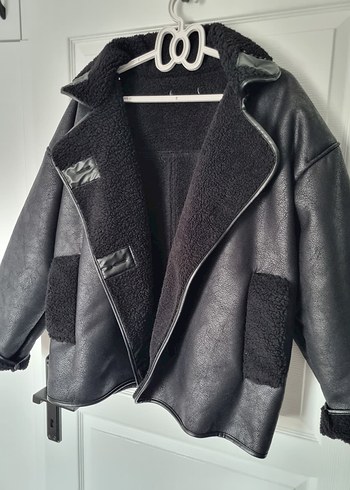 Büyük Beden Düğmeli Siyah Deri Kadın Ceket - Görsel 4