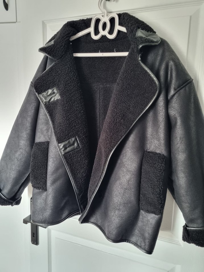 Büyük Beden Düğmeli Siyah Deri Kadın Ceket - Görsel 4