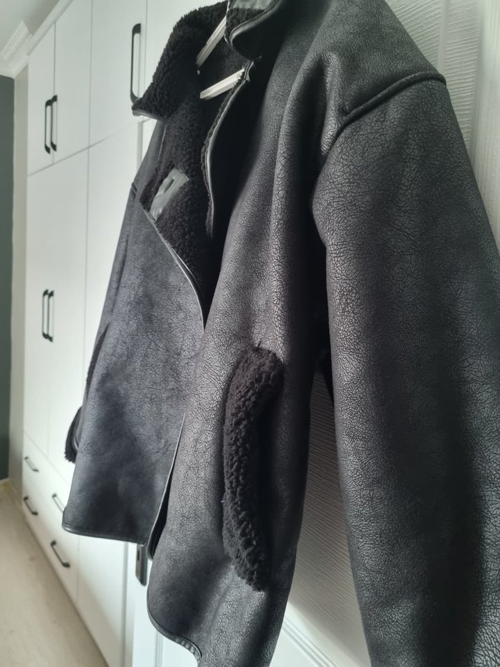 Büyük Beden Düğmeli Siyah Deri Kadın Ceket - Görsel 2