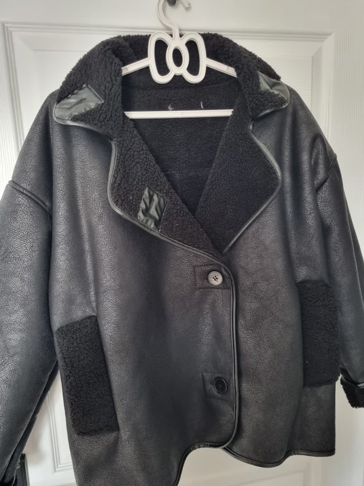 Büyük Beden Düğmeli Siyah Deri Kadın Ceket - Görsel 5