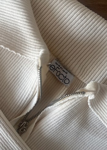 Fermuarlı Beyaz Kadın Pamuklu Kazak - Görsel 2