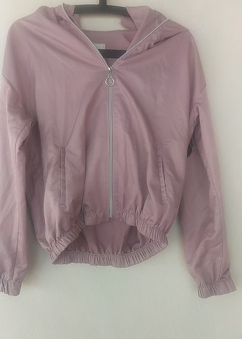 Pembe Kapüşonlu Mini Kadın Ceket