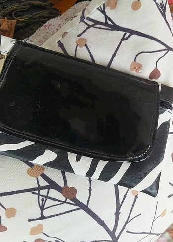 Siyah Deri Zebra Desenli Fermuarlı Makyaj Çantası