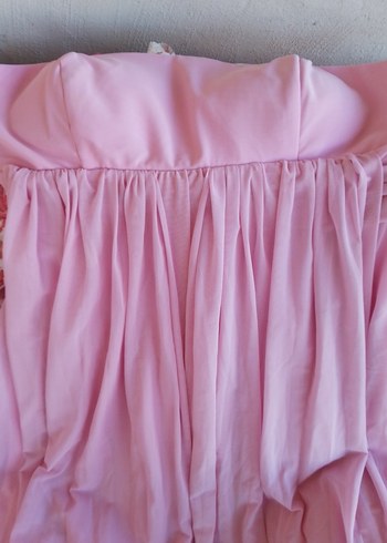 Pudra Pembe Drapeli Uzun Straplez Kadın Elbise - Görsel 3