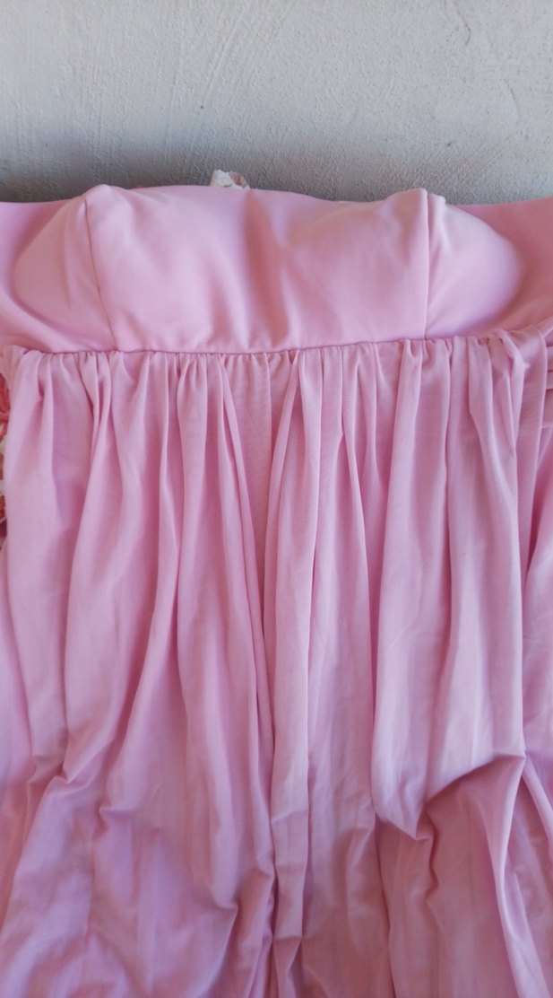 Pudra Pembe Drapeli Uzun Straplez Kadın Elbise - Görsel 3