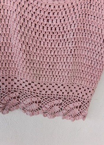 Pembe Dantel Detaylı Örgü Crop Top - Görsel 2
