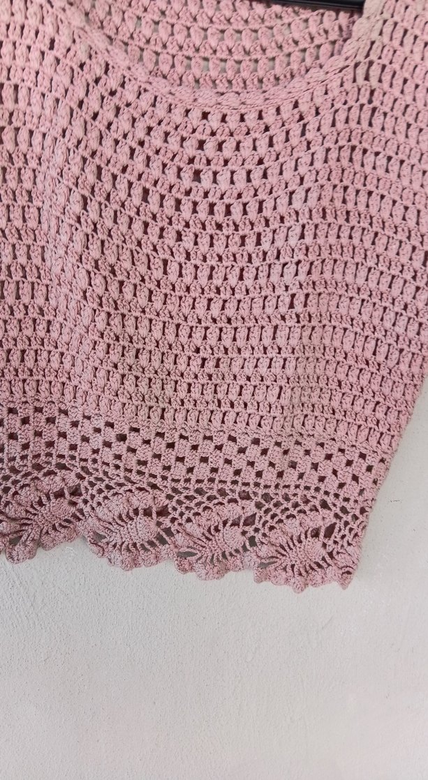 Pembe Dantel Detaylı Örgü Crop Top - Görsel 2
