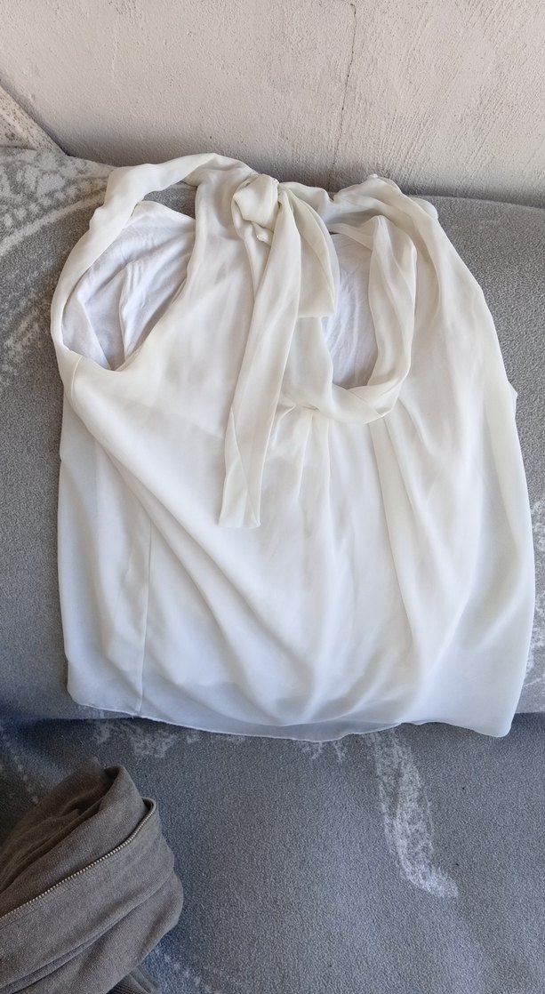 Beyaz Drapeli Uzun Keten Bluz - Görsel 2