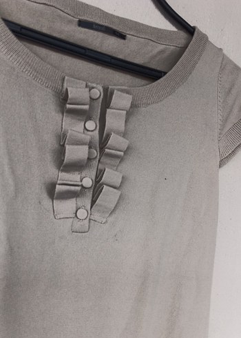 Düğmeli Gri Kısa Kollu Kadın Bluz - Görsel 2