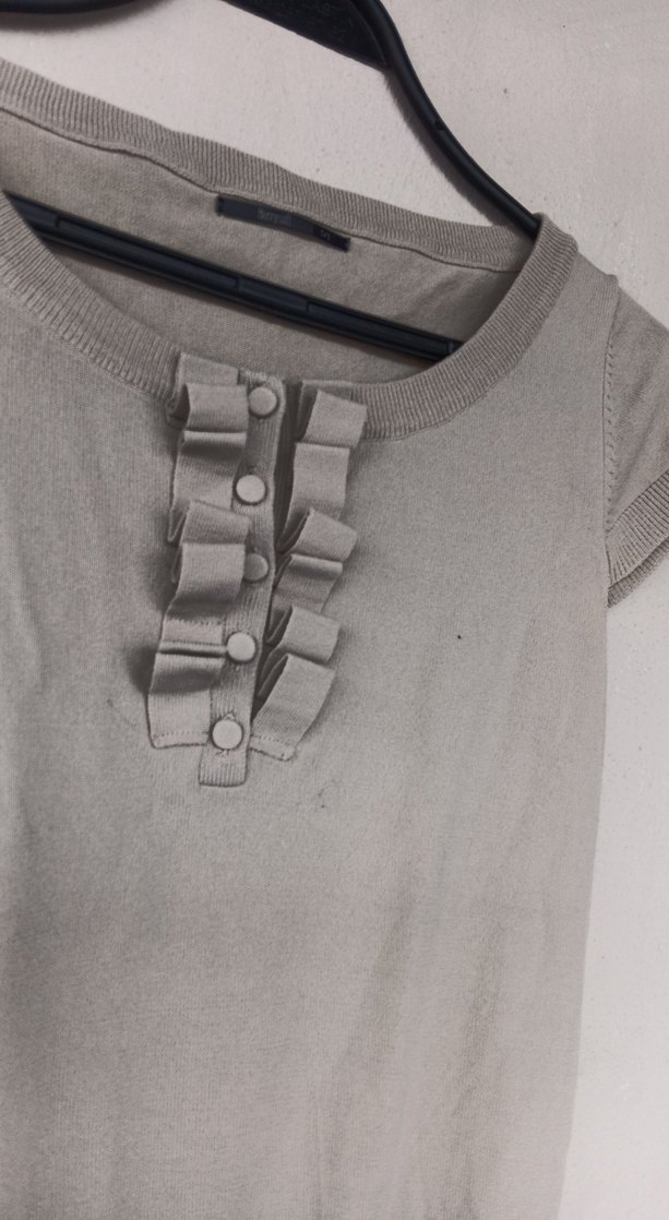 Düğmeli Gri Kısa Kollu Kadın Bluz - Görsel 2