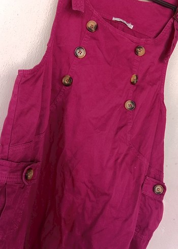 Pembe Düğmeli Kolsuz Midi Keten Elbise - Görsel 2