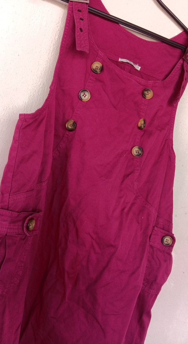 Pembe Düğmeli Kolsuz Midi Keten Elbise - Görsel 2