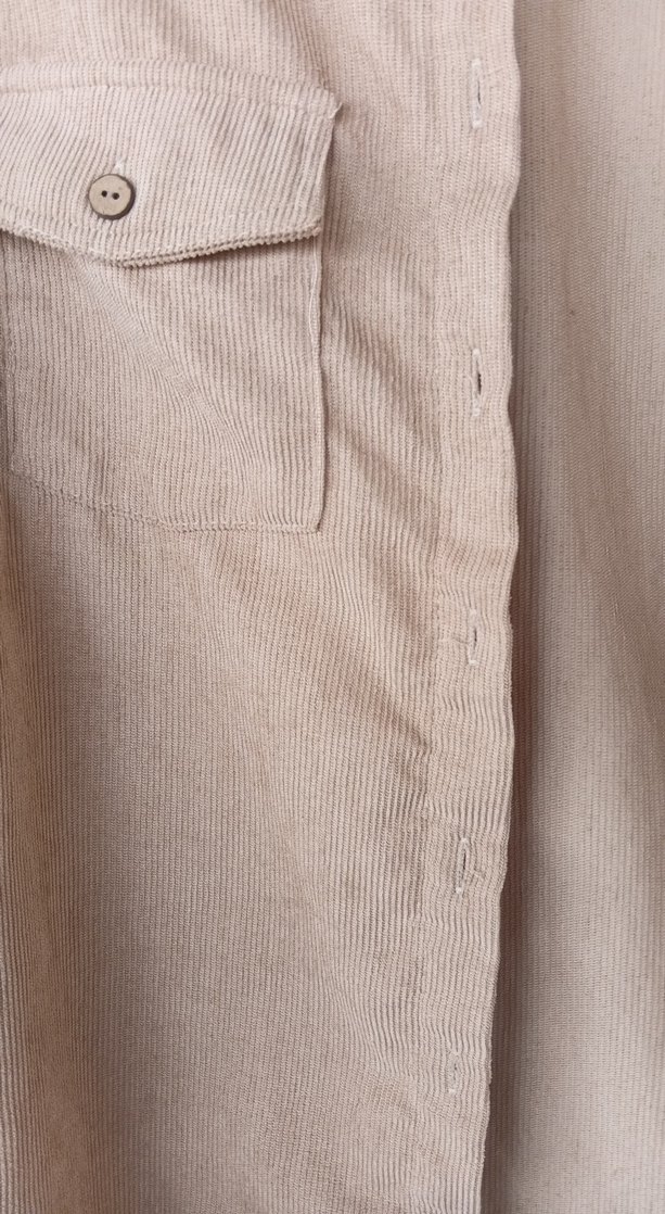 Düğmeli Bej Keten Kadın Gömlek - Görsel 2