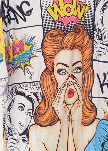 Renkli Pop Art Desenli Kadın Tişört - Görsel 2