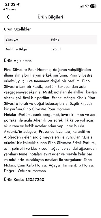 Beden Pino Silvestre 125 ml Edt Erkek Parfümü
