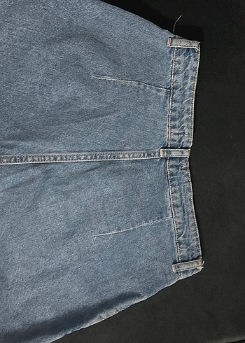s Beden Kadın Mavi Pileli Mini Denim Şort