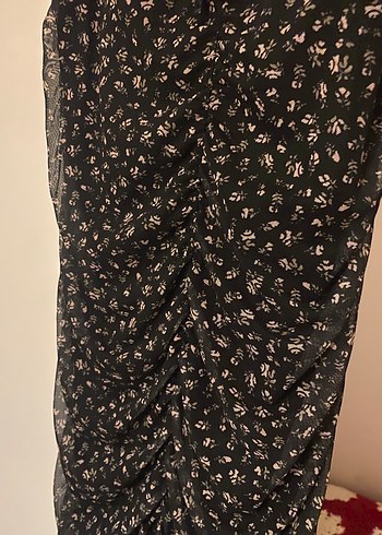 H&M Siyah Drapeli Midi Elbise