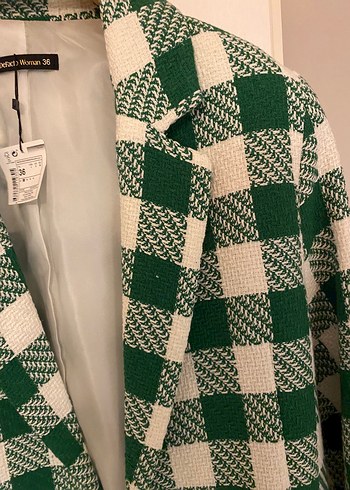 36 Beden Düğmeli Yeşil Kareli Blazer