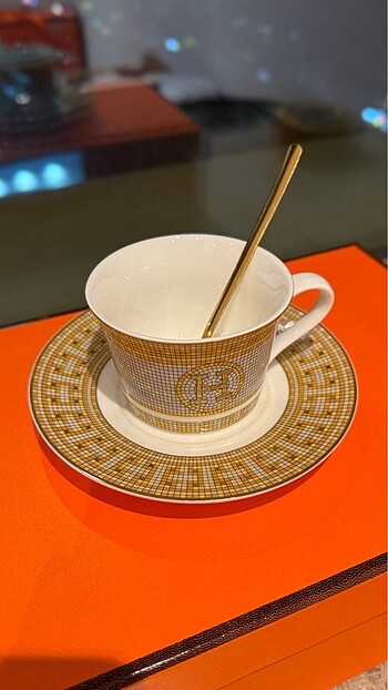 Beden turuncu Renk Hermes 6 lı çay fincanı seti
