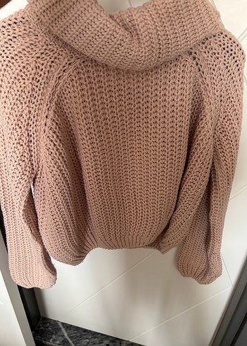 Pembe Örgü Boğazlı Kadın Kazak - Görsel 4