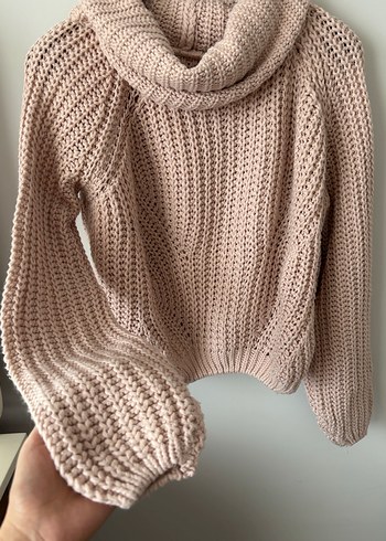 Pembe Örgü Boğazlı Kadın Kazak - Görsel 2