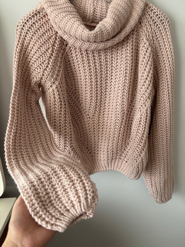 Pembe Örgü Boğazlı Kadın Kazak - Görsel 2