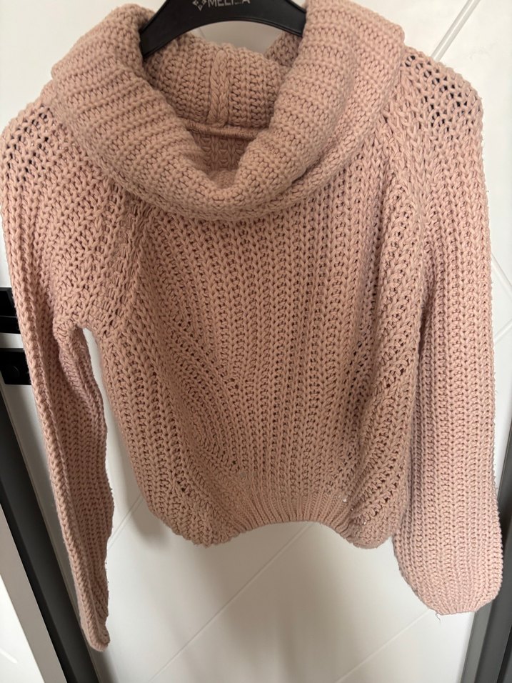 Pembe Örgü Boğazlı Kadın Kazak - Görsel 5