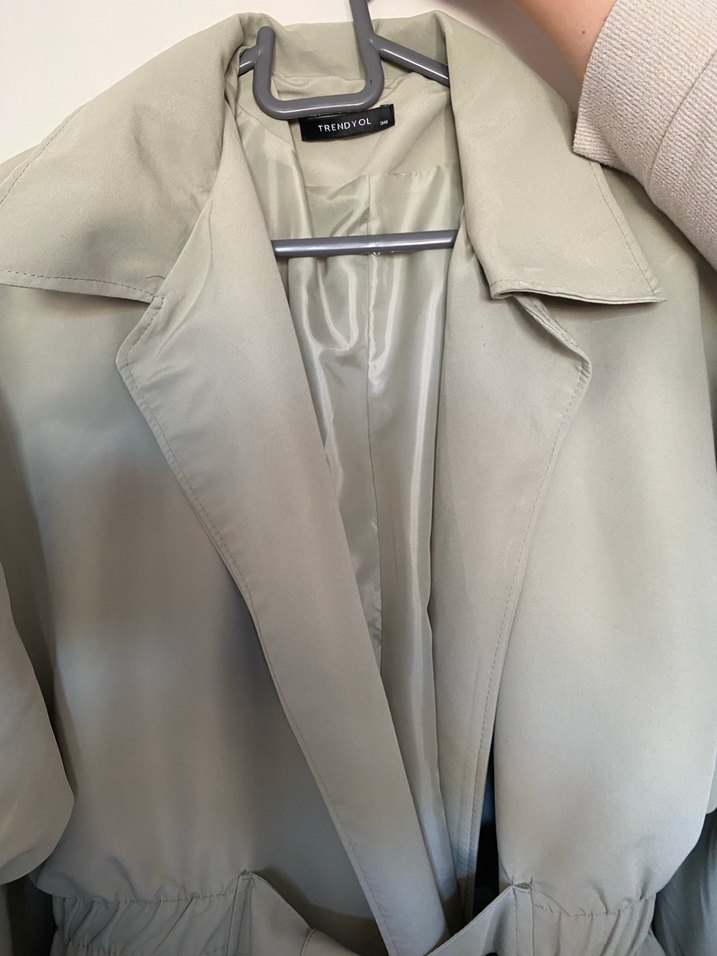 Açık haki Uzun Kadın Trençkot - Görsel 4