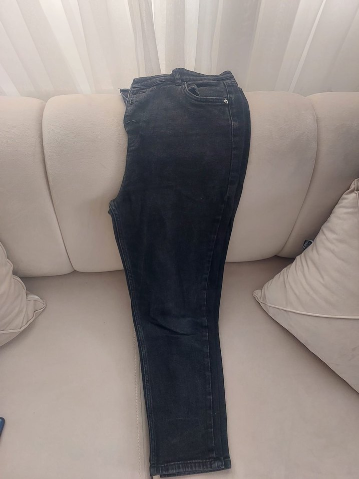 Gri Düğmeli Kadın Kot Pantolon - Görsel 2