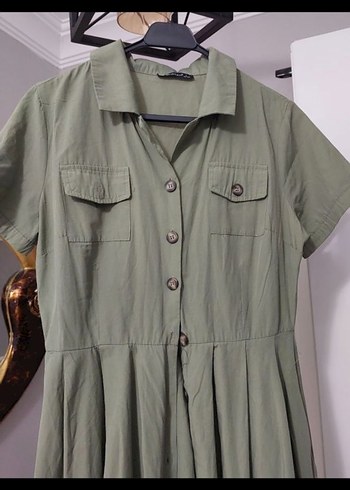 Düğmeli Kısa Kollu Uzun Keten Elbise - Görsel 2