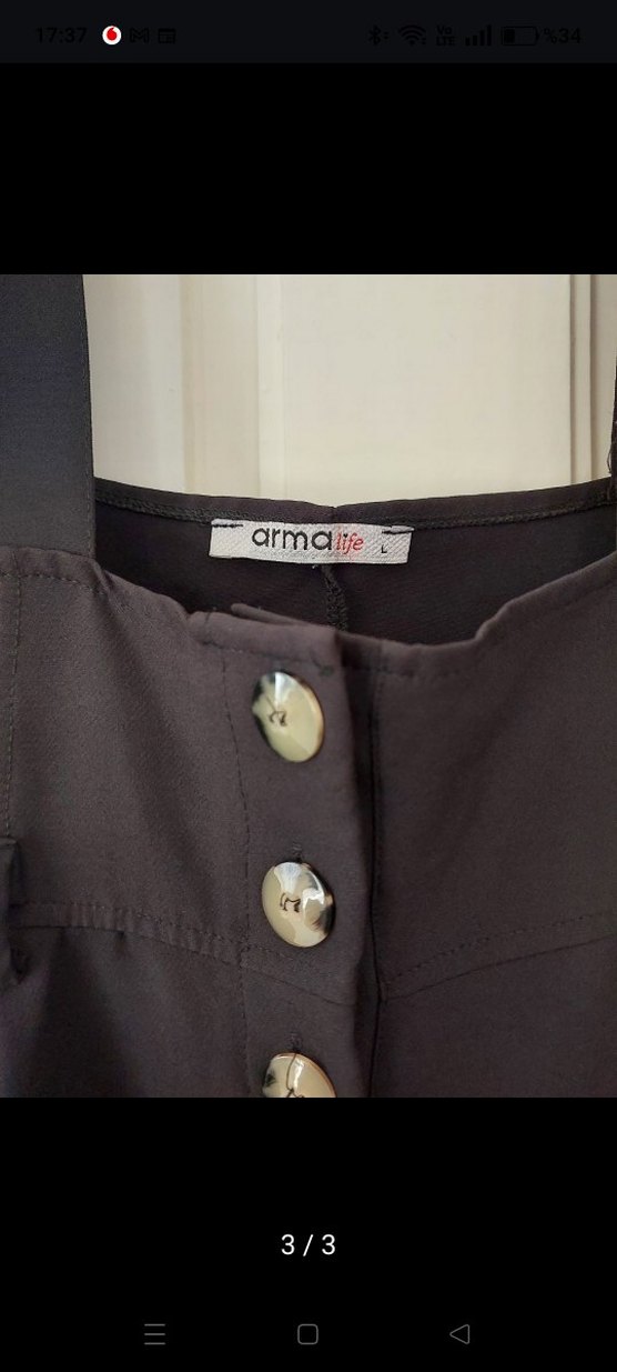 Siyah Düğmeli Midi Kadın Tulum - Görsel 2