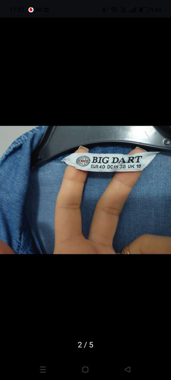 Düğmeli Uzun Mavi Denim Elbise - Görsel 2